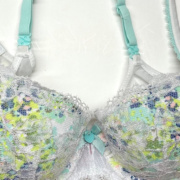 Victoria's Secret Body By Victoria Multiway Demi Bra Lace Floral Turquoise 32C - Picture 4 of 4